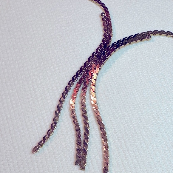 NOS/Vtg: Sellers Sample 14K Gold Plated Tasseled Herringbone style Necklace - Picture 6 of 8